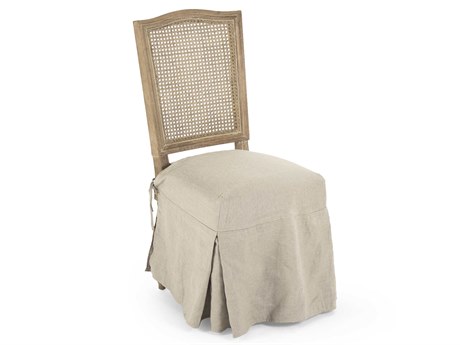 Zentique Oak Wood Beige Upholstered Side Dining Chair