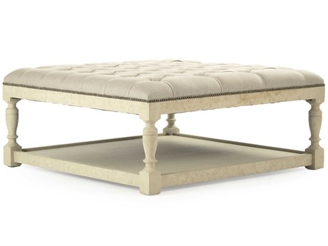 Zentique Natural Linen Cream Upholstered Tufted Ottoman