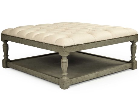 Zentique Cream Linen Upholstered Tufted Ottoman