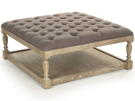 Zentique Aubergine Linen Brown Upholstered Tufted Ottoman