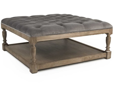Zentique Grey Velvet Upholstered Tufted Ottoman