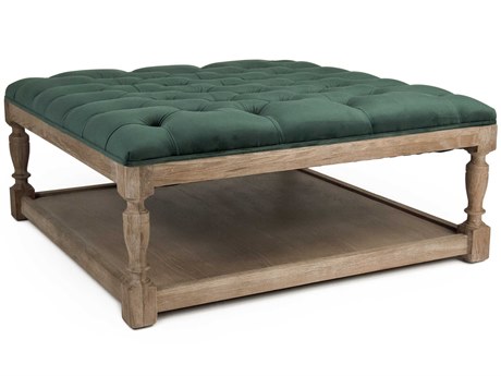 Zentique Green Velvet Upholstered Tufted Ottoman