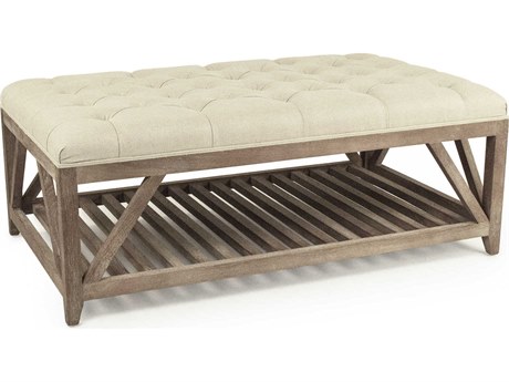 Zentique Natural Linen Cream Upholstered Tufted Ottoman