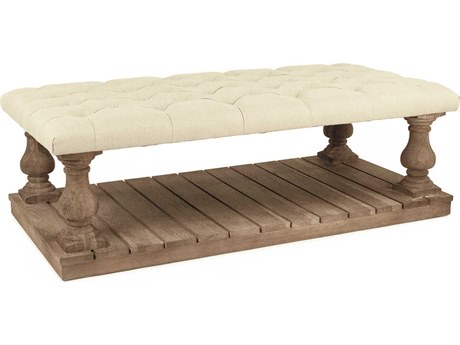 Zentique Natural Linen Cream Upholstered Tufted Ottoman