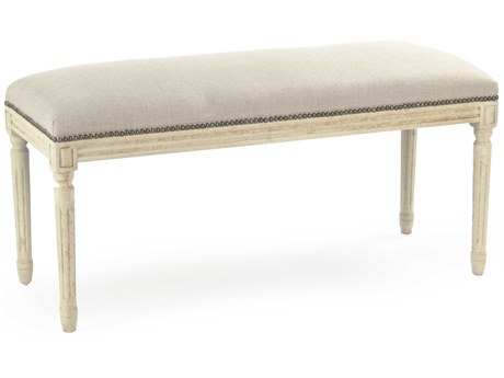 Zentique Lille Natural Linen White Upholstered Accent Bench