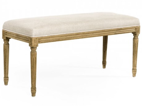 Zentique Lille Natural Linen White Upholstered Accent Bench
