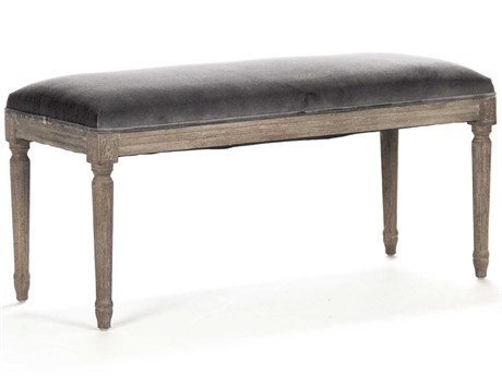 Zentique Lille Grey Velvet Upholstered Accent Bench