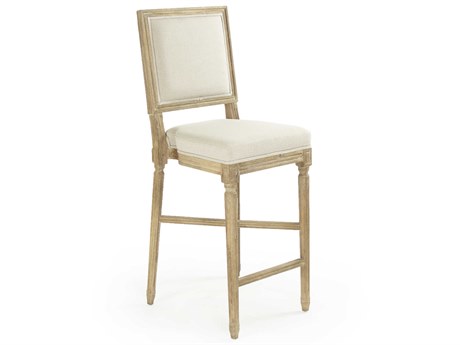 Zentique Louis Upholstered Oak Wood Natural Linen Bar Stool