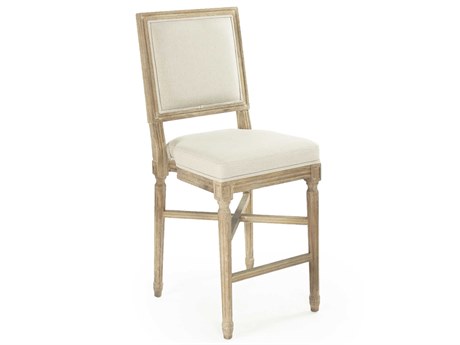 Zentique Louis Upholstered Oak Wood Natural Linen Counter Stool