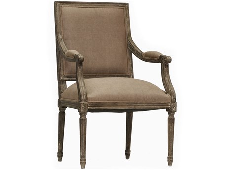 Zentique Louis Oak Wood Brown Upholstered Arm Dining Chair