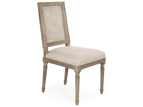 Zentique Louis Oak Wood Beige Upholstered Side Dining Chair