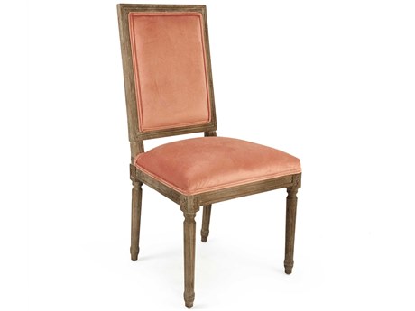 Zentique Louis Oak Wood Pink Upholstered Side Dining Chair