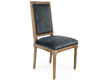 Zentique Louis Oak Wood Blue Upholstered Side Dining Chair