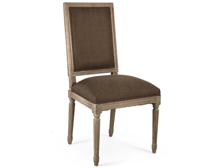 Zentique Louis Oak Wood Brown Upholstered Side Dining Chair