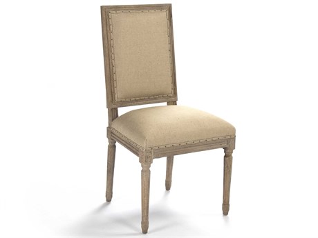 Zentique Louis Oak Wood Beige Upholstered Side Dining Chair
