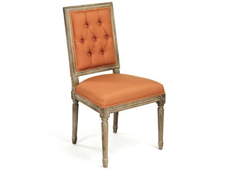 Zentique Louis Oak Wood Orange Upholstered Side Dining Chair