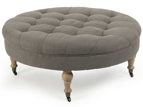 Zentique Maison Grey Linen Upholstered Tufted Ottoman