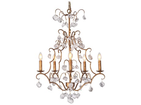 Zentique 5-Light Gold Leaf Crystal Glass Candelabra Chandelier