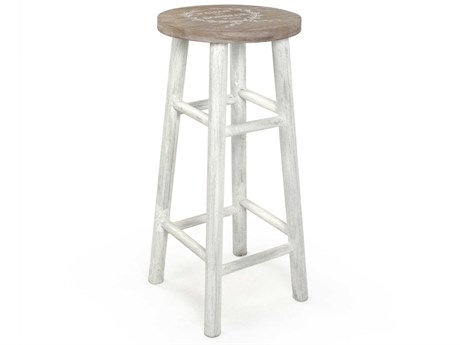 Zentique Parisienne Natural Wood Distressed White Bar Stool