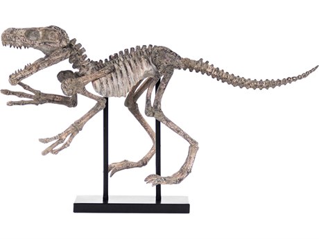 Zentique Distressed Brown Grey Velociraptor Skeleton Sculpture