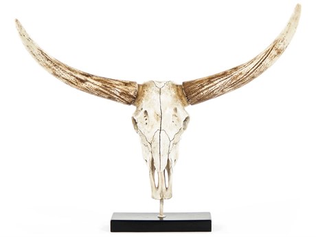Zentique Distressed White / Brown Bull Skull Sculpture