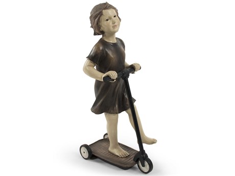 Zentique Tan / Black / Dark Brown / Ivory Girl on Scooter Sculpture