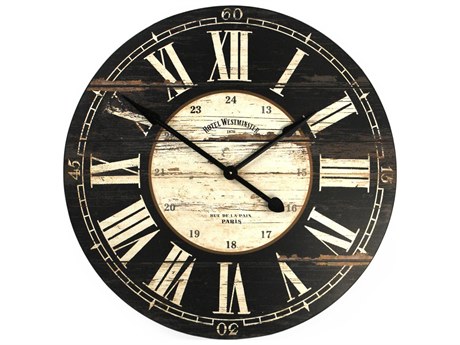 Zentique Antique Black Wooden Wall Clock