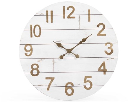 Zentique Distressed White / Light Brown Cheval Wall Clock