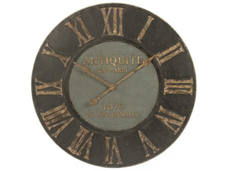 Zentique Distressed Dark Grey Wooden Frame Iron Clock
