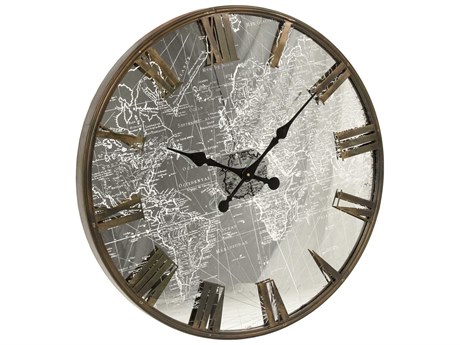 Zentique Distressed Brown Mirrored Iron Clock with LED Backlight